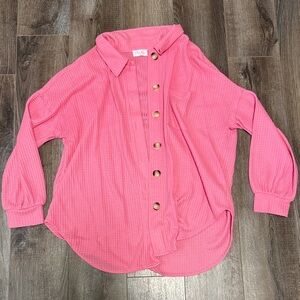 Pink Lily Vibrant Pink Waffle Knit Shirt